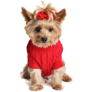 Combed Cotton Cable Knit Dog Sweater Fiery Red