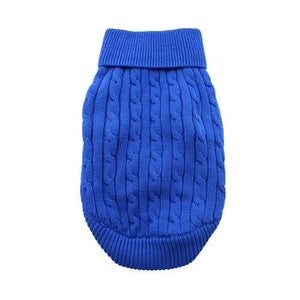 Combed Cotton Cable Knit Dog Sweater Riverside Blue