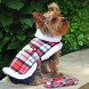 Plaid Fur-Trimmed Dog Coat - Red and White
