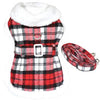 Plaid Fur-Trimmed Dog Harness Coat - Red and White